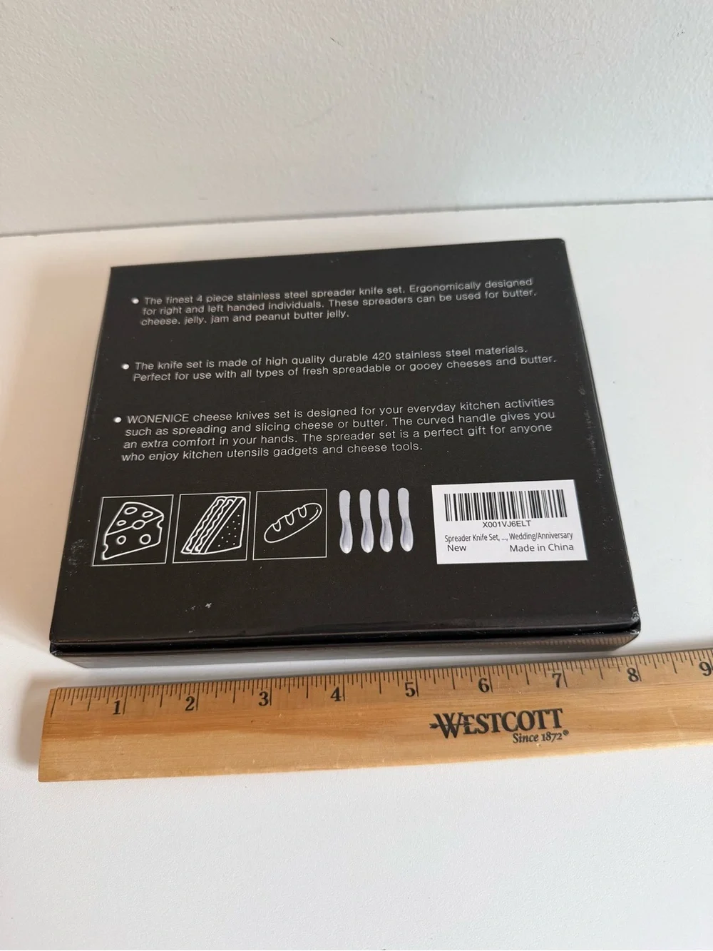 WoneNice 4-Piece Stainless Steel Cheese Butter Spreader Knife Set New Box